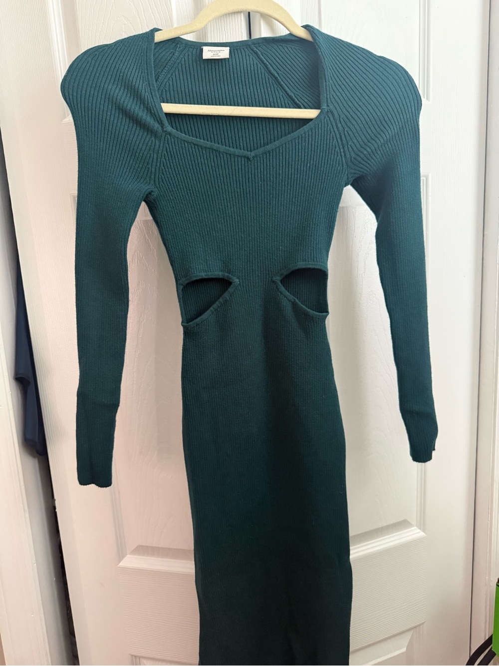Abercrombie & Fitch Teal Ribbed Cutout Long Sleeve Dress
